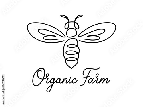 Minimalist Bee Logo – Organic Farm Line Art Emblem