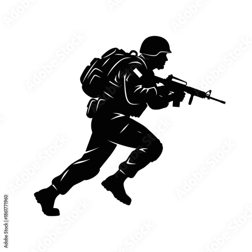 Silhouette Soldier Running With Rifle