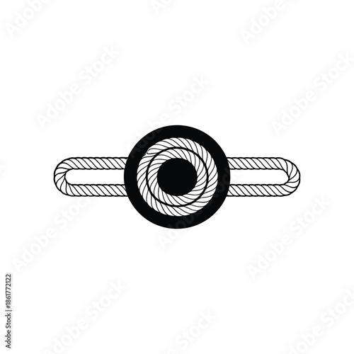 Black and white illustration of a rope pulley system design