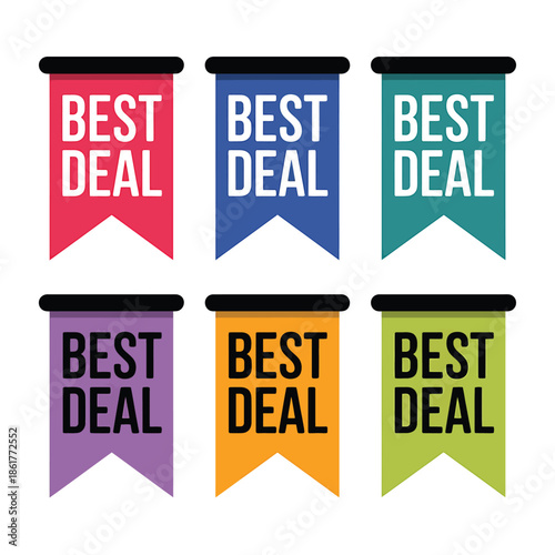 Colorful best deal banners displayed in a grid arrangement