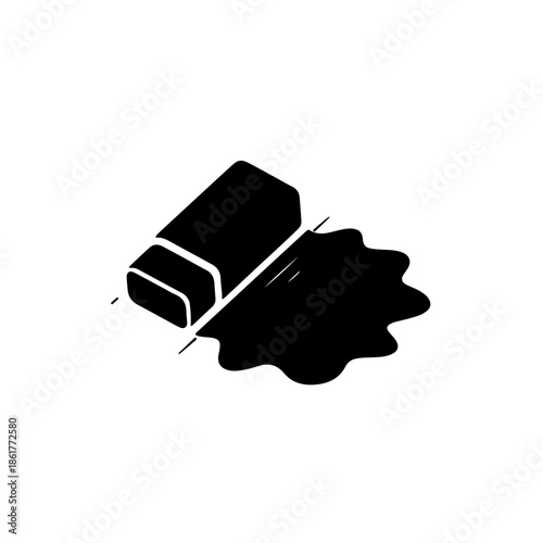minimalist black and white icon of an eraser removing a dark stain or shadow from a clean surface. Symbolizing the process of cleaning up corruption and restoring integrity