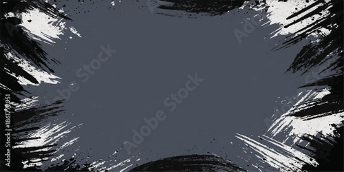 Vintage black ink splatter vector design featuring a dirty grunge frame and dark textured paint stains on an old paper pattern background