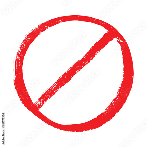 Hand drawn prohibition sign No entry symbol Red circle with cross line clipart in doodle style Ban Restriction Forbidden stop Single element for print, web, design