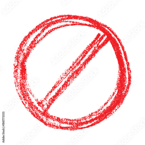 Hand drawn prohibition sign No entry symbol Red circle with cross line clipart in doodle style Ban Restriction Forbidden stop Single element for print, web, design