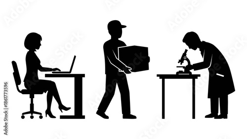Silhouettes of People Working at Desks.