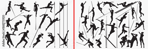 archer silhouette vector, weapon action black silhouettes, bow arrow illustration set, warrior attack outline art, hunting archer vector collection, combat action icon set, medieval weapon clipart sil