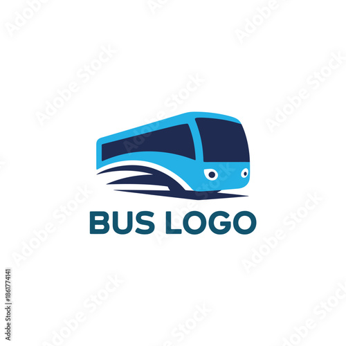 Modern bus logo design featuring a streamlined vehicle and bold text