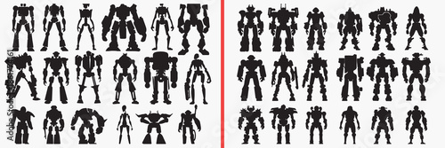 robot silhouette vector, sci fi robot black silhouettes, futuristic android illustration set, humanoid robot outline art, technology robot vector collection, artificial intelligence icon set, robot cl