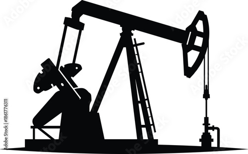 Oil pumpjack silhouette with industrial petroleum extraction equipment isolated white background energy industry illustration vector icon black machinery drilling production