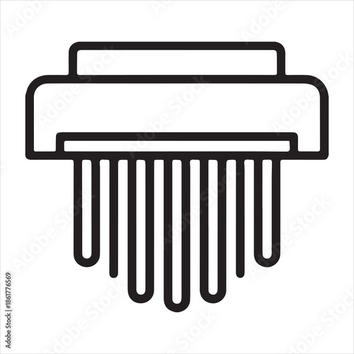 Simple line art icon of a paper shredder destroying documents