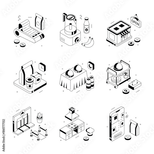 A visually engaging restaurant and food isometric illustrations in modern style