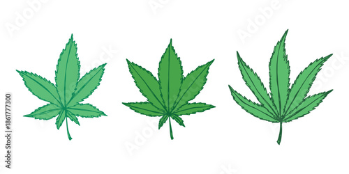 Set of hand drawn cannabis leaf Medicine marijuana Hemp leaves clipart in doodle style Single element for print, web, design, decor