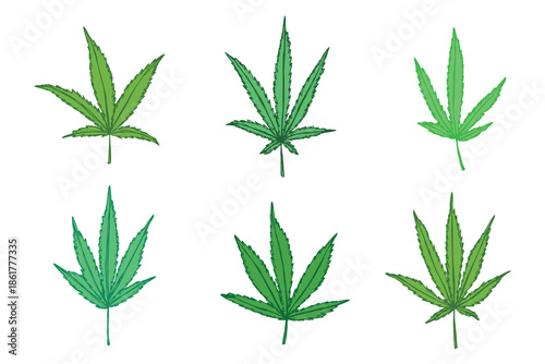 Set of hand drawn cannabis leaf Medicine marijuana Hemp leaves clipart in doodle style Single element for print, web, design, decor