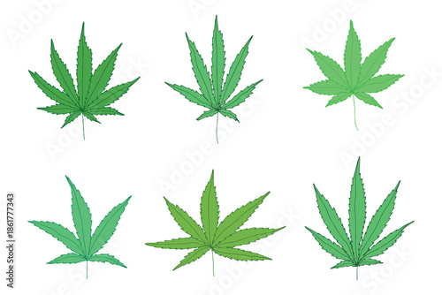 Set of hand drawn cannabis leaf Medicine marijuana Hemp leaves clipart in doodle style Single element for print, web, design, decor