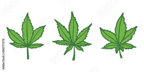 Set of hand drawn cannabis leaf Medicine marijuana Hemp leaves clipart in doodle style Single element for print, web, design, decor