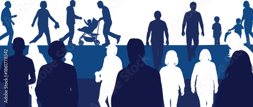 Crowd of people silhouettes walking vector illustration representing urban life community movement diversity public space social concept modern lifestyle city