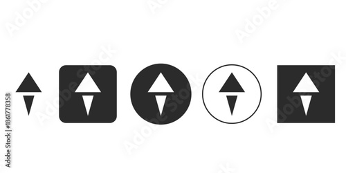 Bidirectional navigation icon set for website design elements | Up and down arrow symbol collection in black and white styles | UI/UX interface directional pointer vector graphics