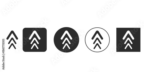 Scroll to top three arrows icon vector set | Triple up chevron navigation button symbol | Upload progress indicator GUI element | Modern fast upward movement glyph collection