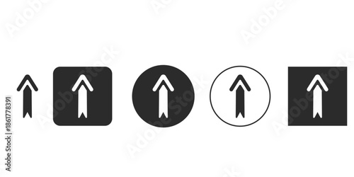 Set of upward arrow icons for navigation and direction | Minimalist black and white scroll up button vector | UI UX design element showing progress or upload indicator | Modern go to top sign 