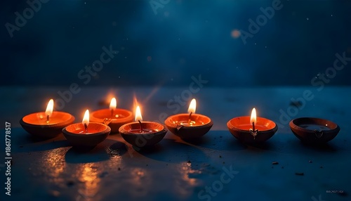Bright Diwali Background with Symmetrical Colorful Diya Lamps