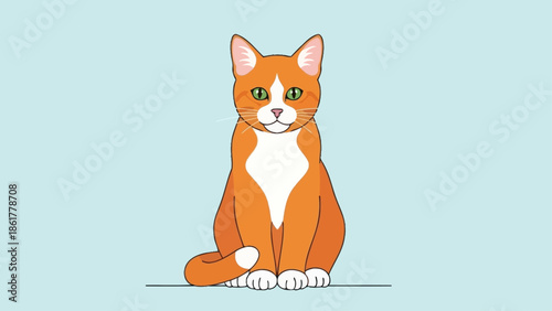 Cute cartoon orange tabby cat sitting with green eyes.
