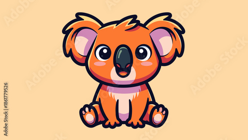 Photography Adorable cartoon koala bear sitting and looking directly at the camera