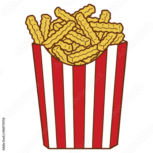 French Fries in Red and White Striped Box Vector Illustration