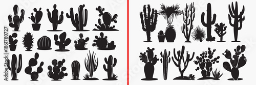 cactus silhouette vector, desert plant silhouette collection, cactus black illustration set, succulent plant silhouette art, arizona cactus icon set, desert nature silhouette design, cactus clipart si