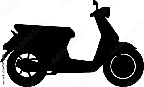 This iconic black silhouette depicts a charming classic retro scooter, embodying a timeless sense of vintage style and leisurely urban travel.
