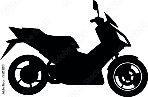 This sleek, modern, and high-performance urban scooter silhouette is designed for fast and efficient city commuting, featuring sharp lines.