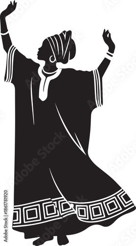 Silhouette of an african woman dancing in traditional attire