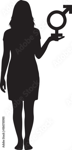 Silhouette of a woman holding the male gender symbol