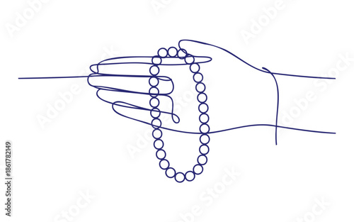 Hand holding a string of beads in a simple line drawing style