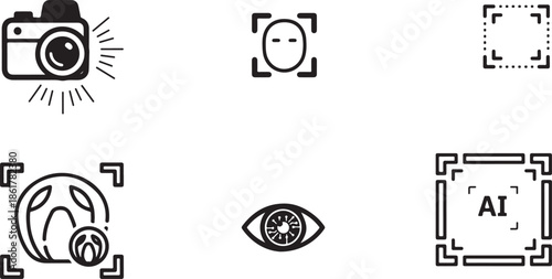 Computer vision camera, facial recognition frame, AI eye, object detection box.