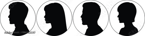 Profile avatar silhouette icons, male and female user head portraits, people face side view, social media profile picture vector illustration design