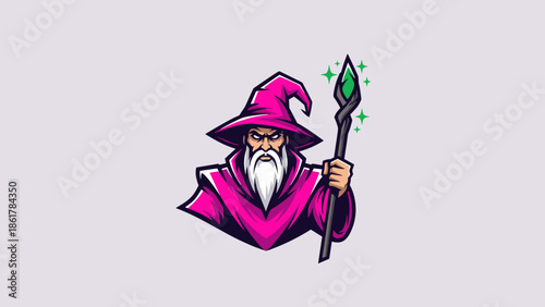 Mystical wizard with a long white beard and magic staff.