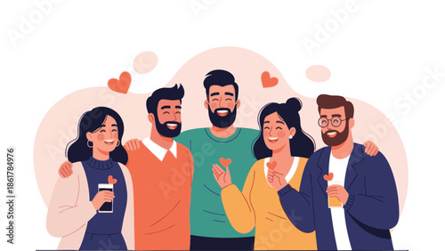 Diverse group of friends sharing love and affection together happily