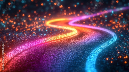 Colorful light trails on dark surface creating a dynamic visual effect during nighttime