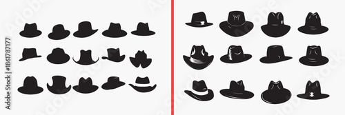 hat silhouette vector, cowboy hat silhouette set, fashion hat icon collection, western hat silhouette design, classic hat outline illustration, black hat silhouette art, headwear silhouette vector, ha
