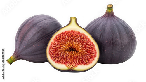 Three figs, one sliced open