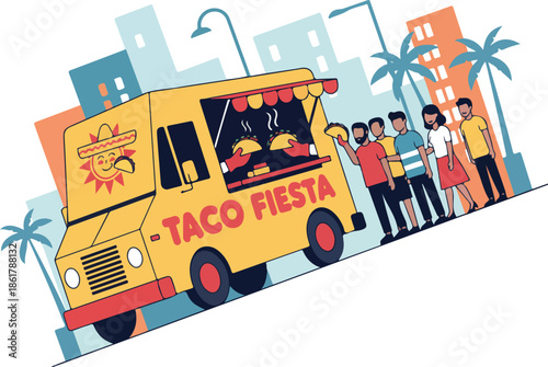 Wallpaper Mural Urban street taco food truck queue Torontodigital.ca