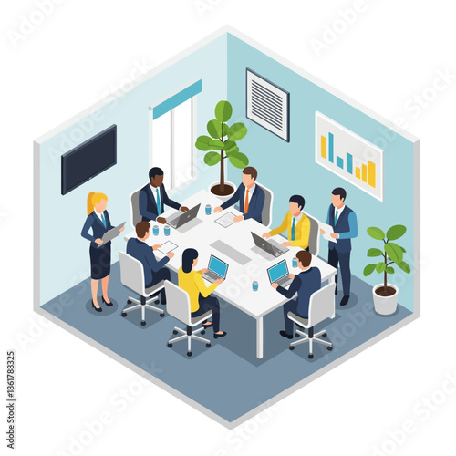 Diverse group of professionals collaborating in a modern boardroom meeting.