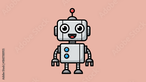 Cute cartoon robot character with big eyes and a friendly smile.
