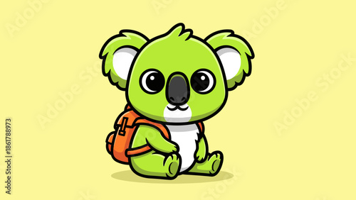 Cute Green Koala Character with Backpack Ready for Adventure.