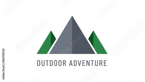 Outdoor adventure logo with mountain peaks and green accents