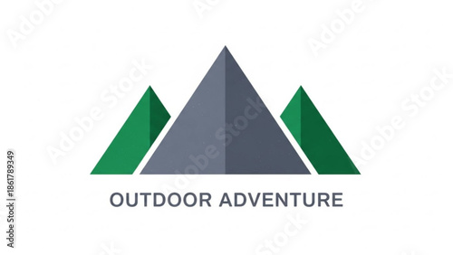 Outdoor adventure logo with mountain peaks and green accents