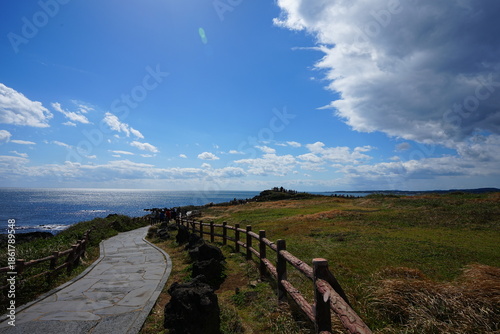 fine seaside walkway and charming clouds