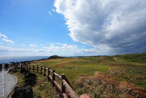 fine seaside walkway and charming clouds