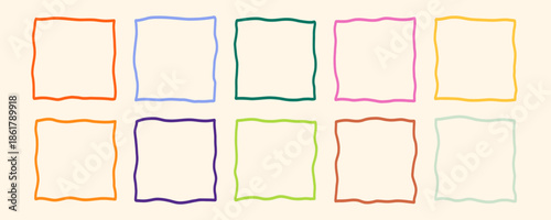 Irregular Line Wavy Square Textbox Shape Frame Kit. Zigzag Edge Curvy Border Box Bundle. Outline Doodle Vector Illustration