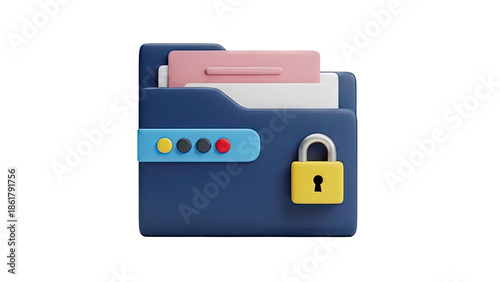 3D Icon of a Locked Folder with Security Features
